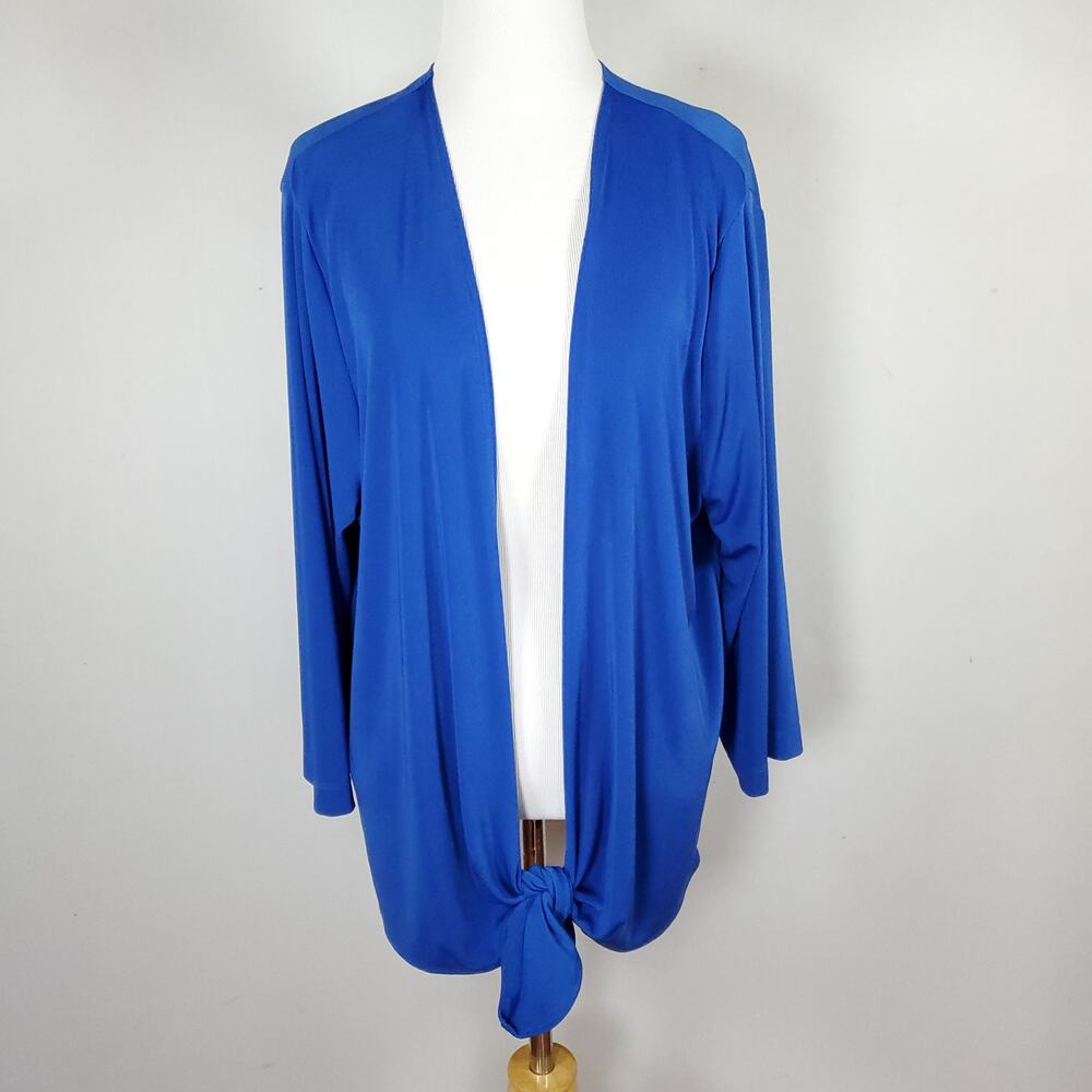 Chico's Easywear Sz 3 Blue Open Front Jacket Tie Front Chicos XL 16